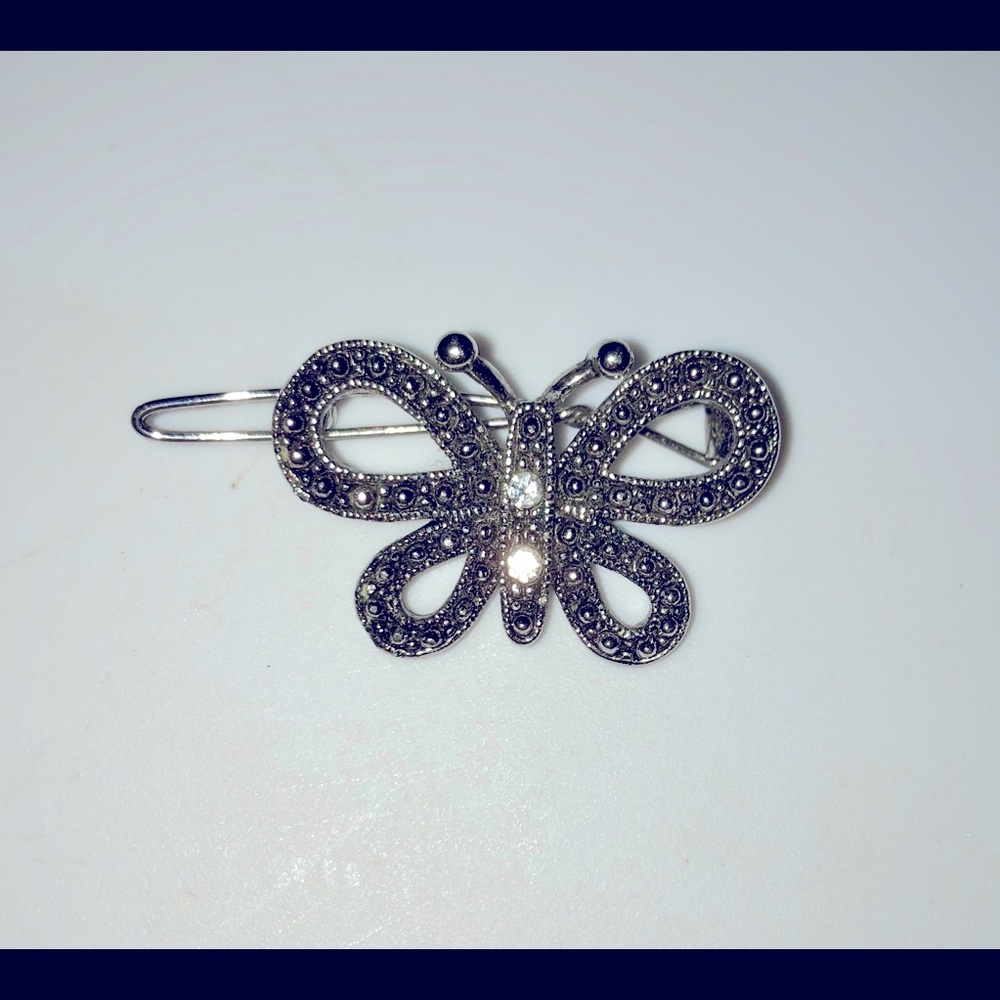 ✨Dark chrome gray black silver butterfly hair clip